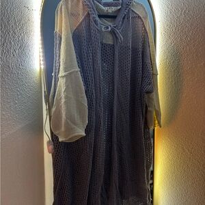 Gray Knit Hooded Cardigan